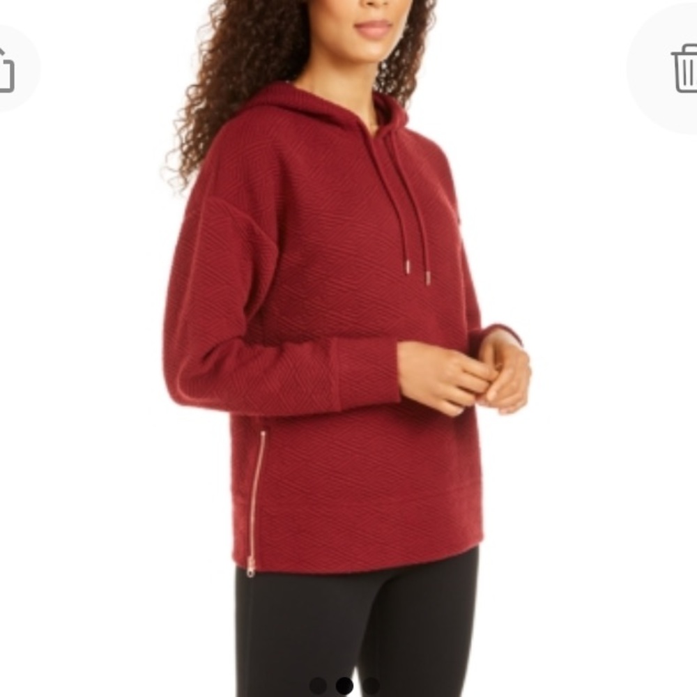 NEW Ideology Cozy Textured Hoodie Top, Size Medium, Cranberry Red